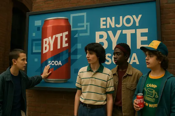 latest ai technology: AI-generated ad elements blended into a TV show scene, showcasing seamless product placement.