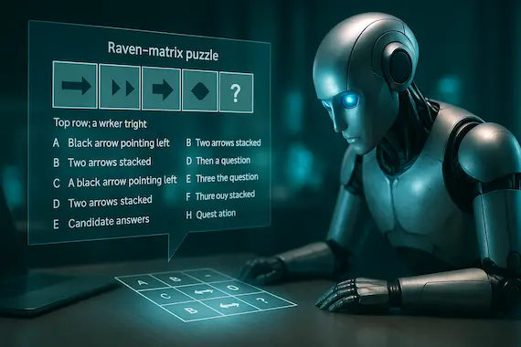 Robot parses verbal Raven puzzle, showing how AI IQ test items are adapted for language models.