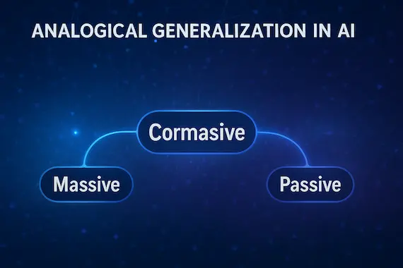 Neural network forming connections between "Cormasive" and similar words, illustrating AI's analogical learning process