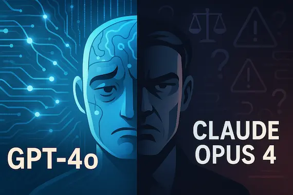 Artistic depiction of GPT-4o and Claude Opus 4 representing ethical dilemmas in Generative AI news.