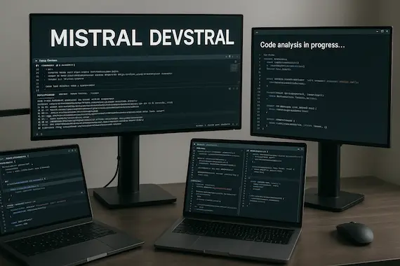 Developer's workspace with Mistral's DevStral AI autonomously debugging code.