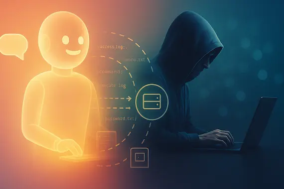 Chatbot hologram morphs into coder, illustrating chatbots turned AI hacking pen testers.