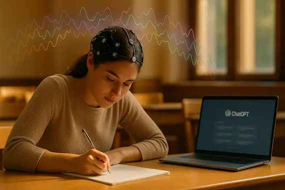 Student drafts by hand before ChatGPT, illustrating AI news June 21 2025 insight on keeping human cognition engaged.