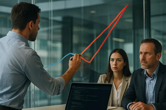 Glass-board chart shows red curve overtaking blue, illustrating *Emergent misalignment* risk.
