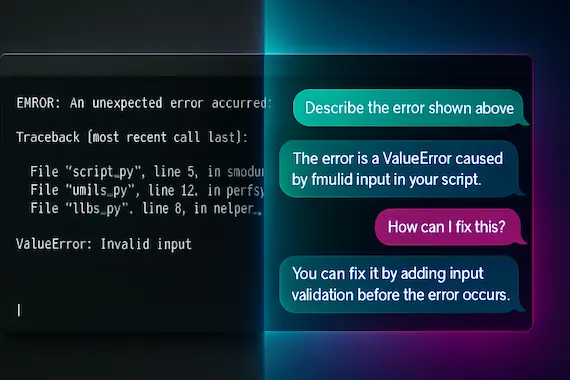 Split-screen showing static command prompt evolving into conversational Gemini CLI session.