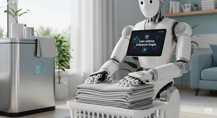 Cord-free humanoid robot rapidly folds laundry, showcasing edge AI news June 28 2025.
