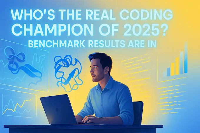 Developer reviewing benchmark dashboard showcasing best ai for coding 2025 benchmark results