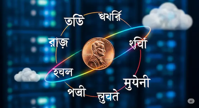 Cloud servers, multilingual scripts orbiting a penny: AI Math