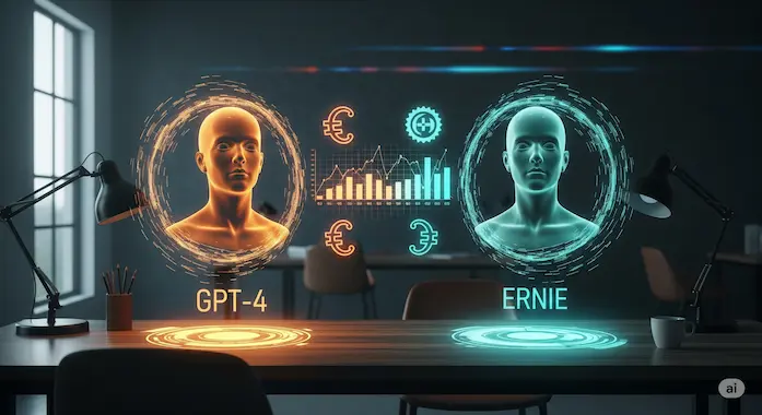Visual comparison of GPT-4 and ERNIE reveals algorithmic bias through divergent cultural data streams.