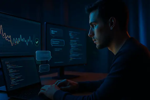 Engineer and AI squash a bug in seconds, a vivid scene of Context Engineering accelerating debugging.