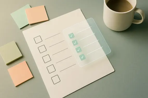 Ordered desktop checklist and digital overlay capture everyday Context Engineering best practices.