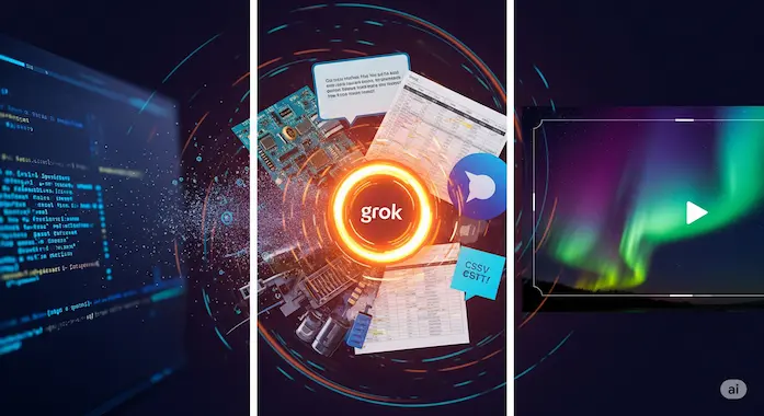 Triptych graphic pinpoints Grok 4’s roadmap: coding model, multi-modal agent, and upcoming video generator.