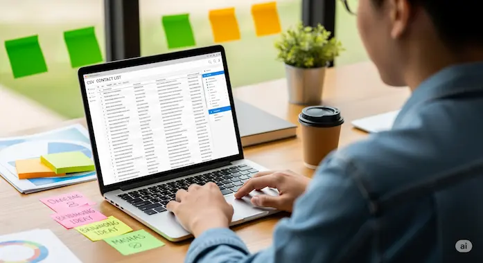 Marketer reviews CSV of leads auto-generated via ChatGPT Agent use cases for targeted outreach.