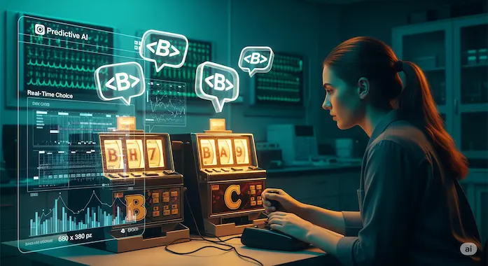 Volunteer selects a bandit lever as Predictive AI highlights the likely human pick.