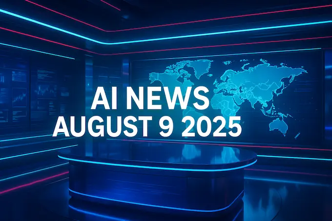 AI News August 9 2025 futuristic newsroom with digital world map and bold title