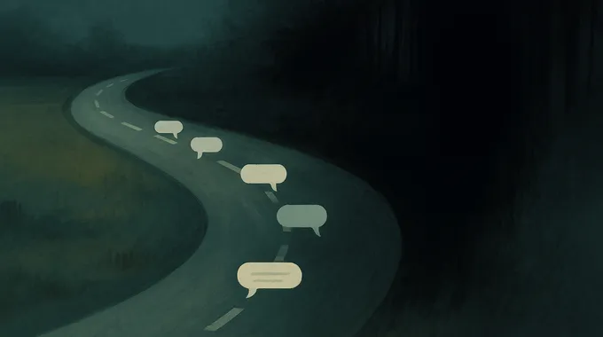 A winding road fading into darkness, representing long‑session drift in ChatGPT chats.