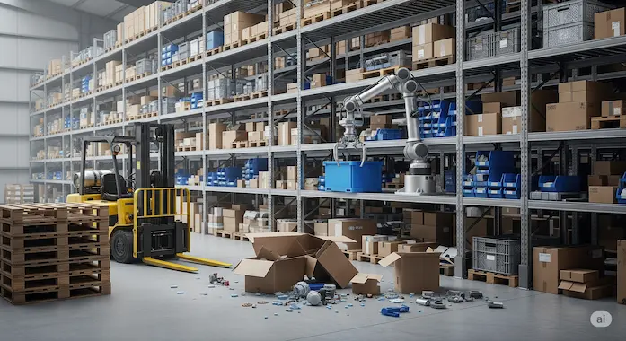 Warehouse scene demonstrating minute‑scale memory consistency via Google Genie 3.