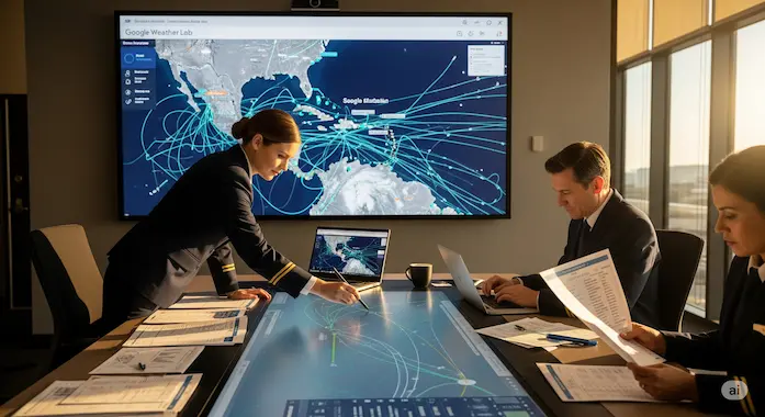 Crisis team consults Google Weather Lab ensemble map to plan routes before a potential Cape Verde hurricane.
