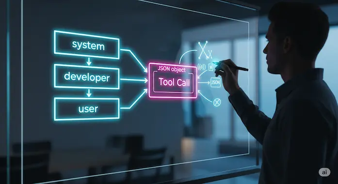 Visual diagram of GPT‑OSS harmony prompt structure and tool‑call flow.