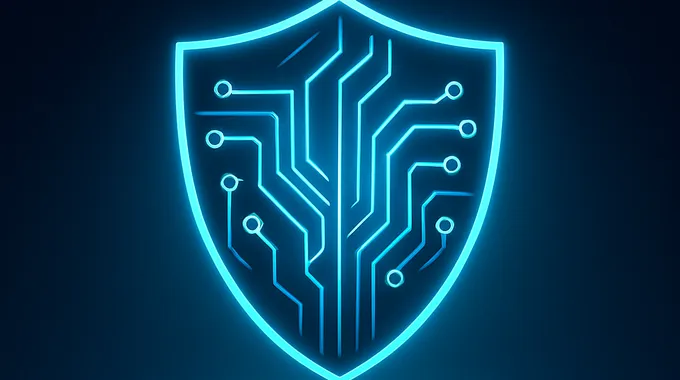 Glowing circuit shield illustrating safety and reliability aspects of AI models in the Grok 4 vs GPT 5 debate.