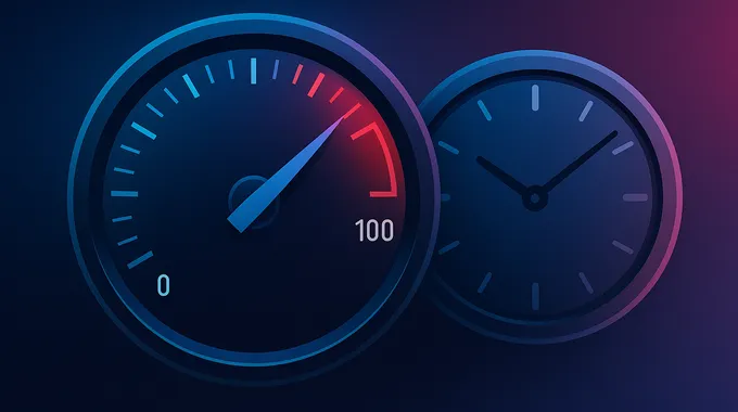Stylized speedometer and clock representing the speed versus latency trade‑off in Grok 4 vs GPT 5.