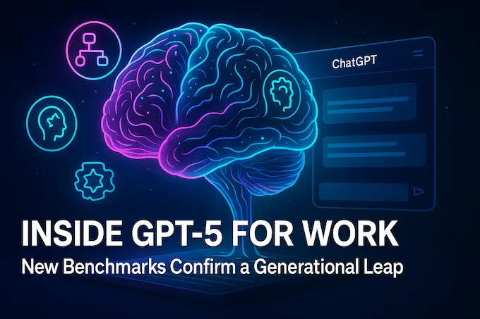 Editorial illustration of GPT‑5 powering an AI interface with reasoning, memory, and tools integration