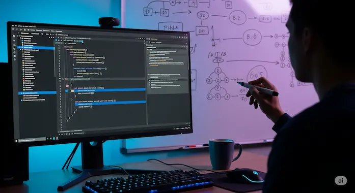 C++ IDE and grader loop for IOI-style puzzles, showing agent retries and planning—the best llm for coding 2025.