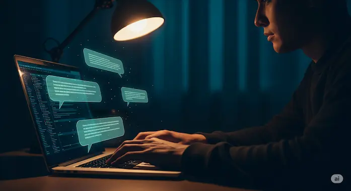 Developer using AI assistant at night, illustrating why this study matters about jobs replaced by AI