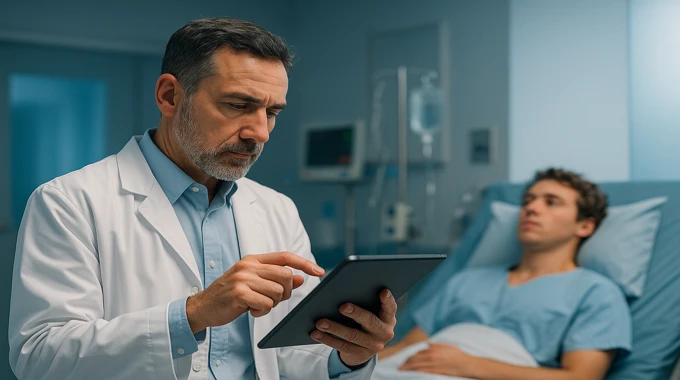 AI in medical imaging 2025 bedside collaboration with clinician using a tablet