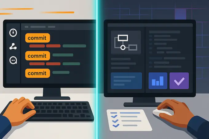 Split-screen comparison of fast increments vs deep refactors, contrasting Claude Sonnet 4.5 with a rival approach.