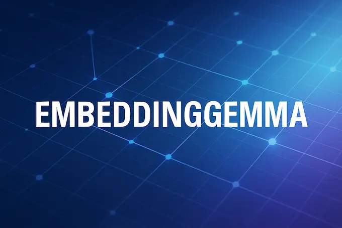 Abstract depiction of on‑device text embeddings and semantic search for EmbeddingGemma