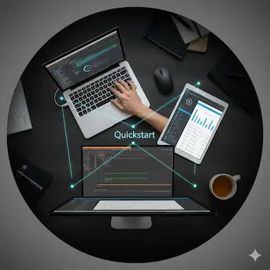 Quickstart view of Openai Codex spanning terminal, IDE, and a cloud dashboard linked in one streamlined flow.