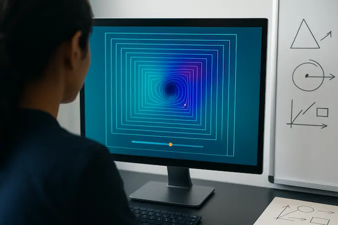 Workstation visualization of self-similar rescaling toward a steady vortex profile using physics informed neural networks.