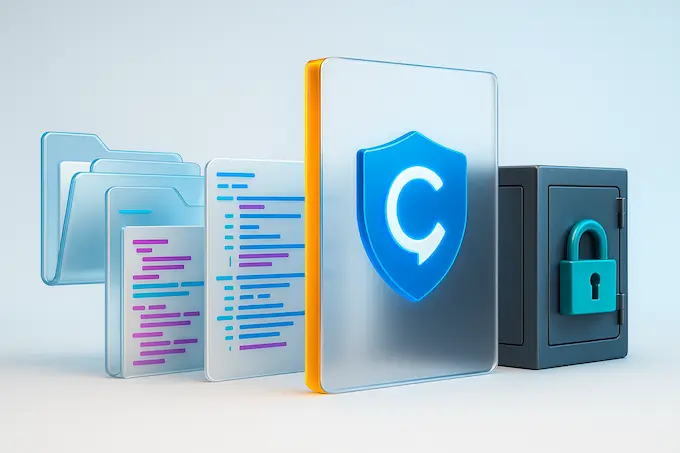 Photoreal lock and data pipeline barrier symbolizing contamination resistance in SWE-Bench Pro.