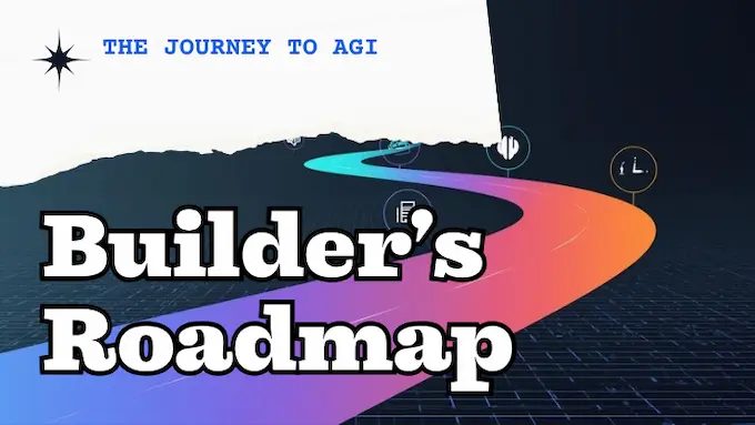 Colorful milestone roadmap—memory, reasoning, perception, speed, showing the build path in AGI vs generative AI.