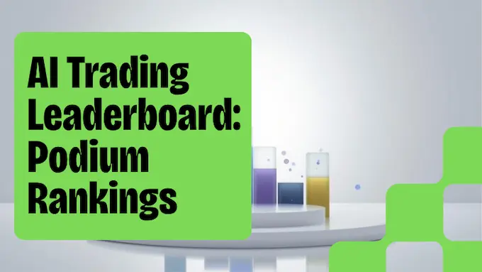 Editorial podium bars imply live results in AI for trading; tallest bar suggests leader performance, clean studio lighting 