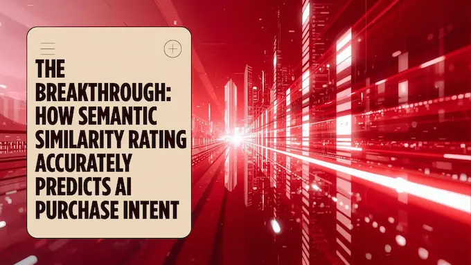 Diagram of semantic similarity rating mapping text to Likert bars, visualizing AI in market research accuracy gains.