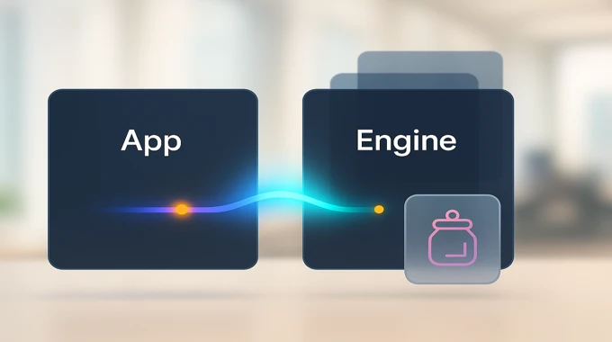 Decoupled app and browser-engine panels linked by a glowing conduit for stability: AI News November 1 2025.