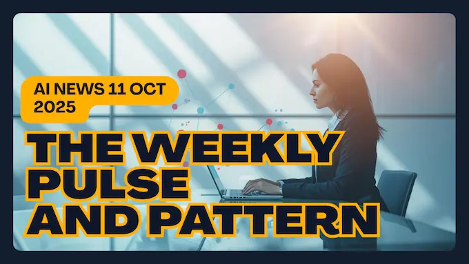AI News October 11 2025 feature shows a professional woman analyst with agent flows and code patches in a bright newsroom.