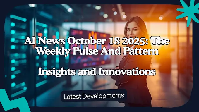 Feature cover for AI News October 18 2025 showing a professional editor in a bright newsroom with compute, video, and healthcare motifs.