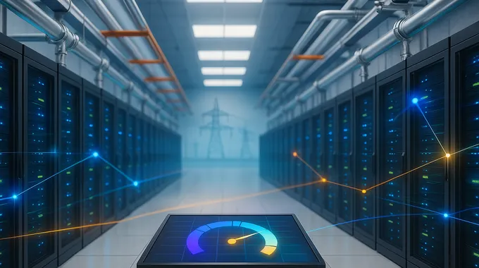 AI News October 25 2025 bright data hall with cooling pipes and grid overlays showing power bottlenecks
