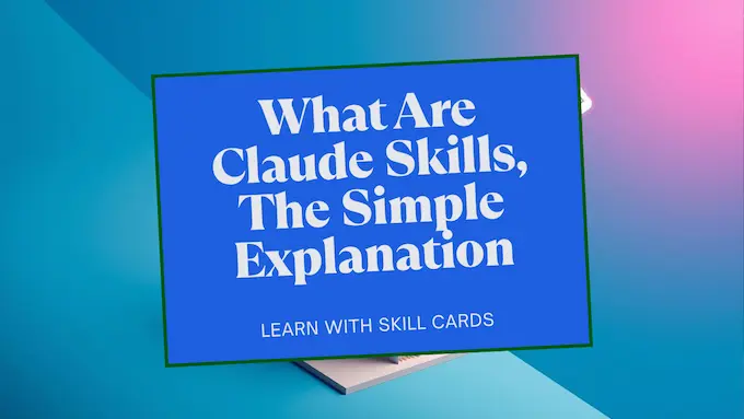 Open folder releasing modular cards to explain Claude Skills as packaged expertise, bright tech editorial style.