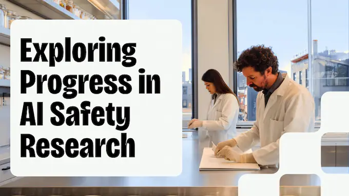 Researchers review evaluation cards in a bright lab, illustrating efforts to reduce existential risk from AI with practical safety work.