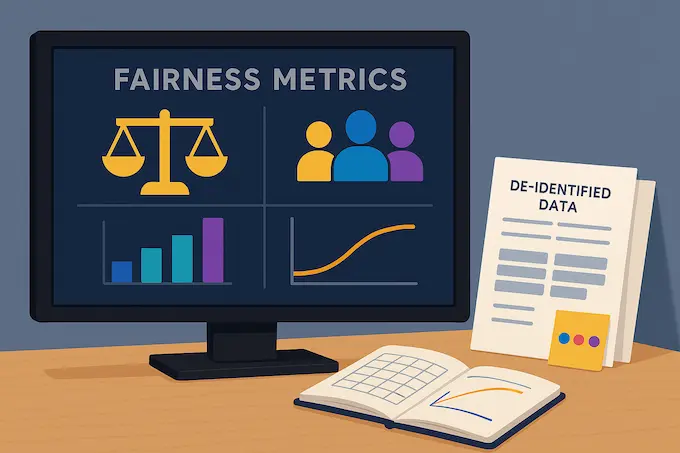 Balanced dataset and fairness metrics dashboard addressing bias concerns in the future of AI in healthcare.