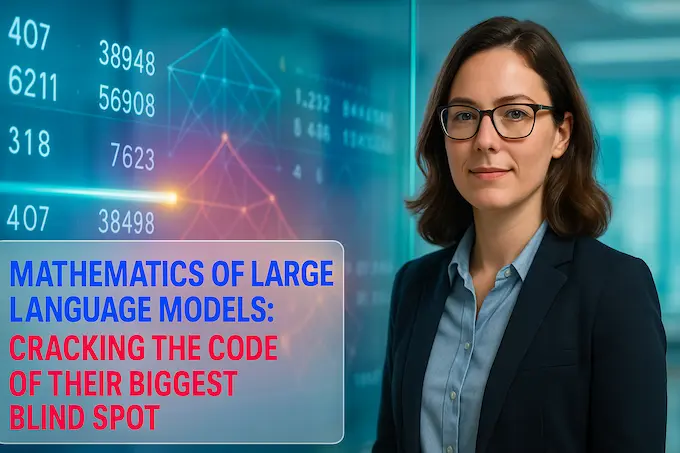 Professional researcher with abstract attention tree visual, illustrating the mathematics of large language models.