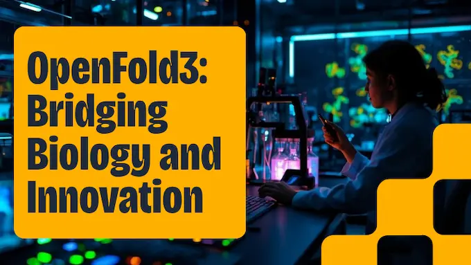 OpenFold3 in projects: symbolic pipeline with target, helix, DNA icons and arrows, vibrant colors, bright minimal style.