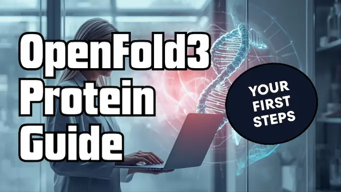 OpenFold3 feature: professional scientist in bright lab with 3D protein–DNA model; magazine headline overlay.
