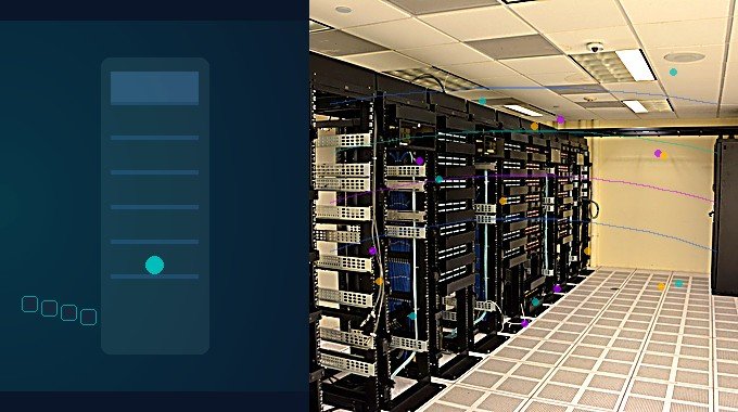 Split scene of a single-GPU workstation versus a bright multi-rack cluster, illustrating Ring 1T scale.
