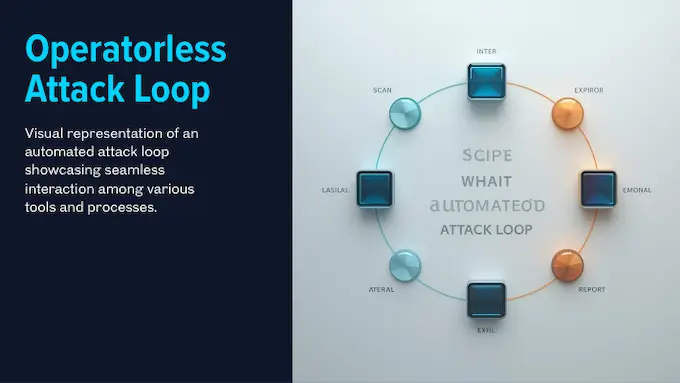 Clean flat-lay diagram shows automated workflow loops explaining an AI attack.