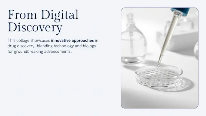 Clean lab collage, assays, microscopy, and mouse model—showing validation steps that support AI in drug discovery.